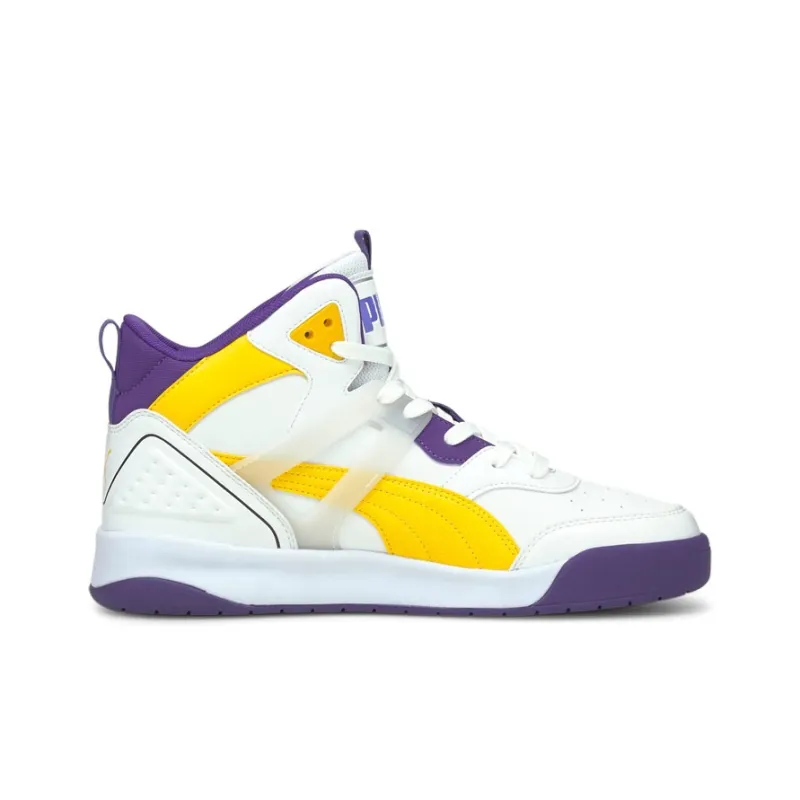PUMA Backcourt Mid Anti-Slip Wear-Resistant Mid-Top Skateboard Shoes Men's White Purple Yellow-1