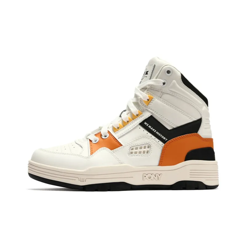 PONY M 100 Abrasion Resistant High Top Skateboard Shoes Unisex White Orange-0