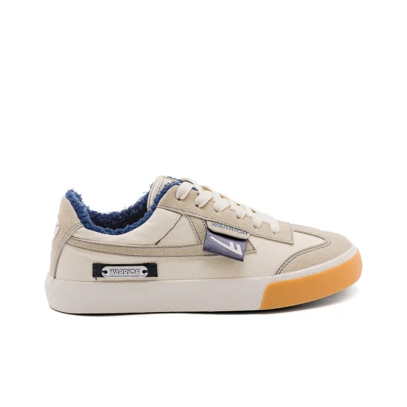 Warrior Fleece Lined Thin Cotton Shoes Thermal Low Top Skateboard Shoes Unisex Beige Dark Blue-1
