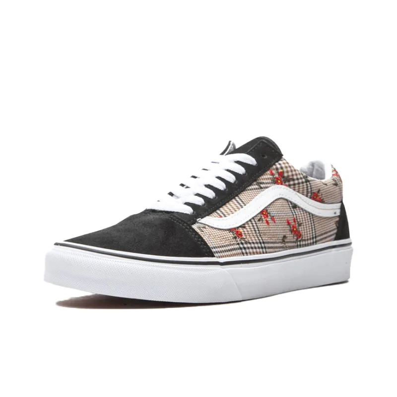 Vans Old Skool GLEN Plaid FLORAL Emb 'Black White Red' Women's-1