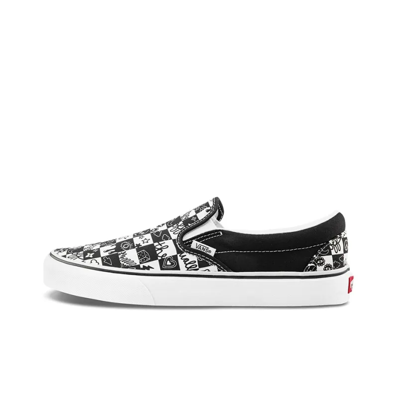 Vans Classic Doodle Checkered Slip on 'Black White'-0