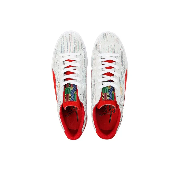 PUMA Suede Slip Resistant Low Top Skateboard Shoes Unisex White Red-2
