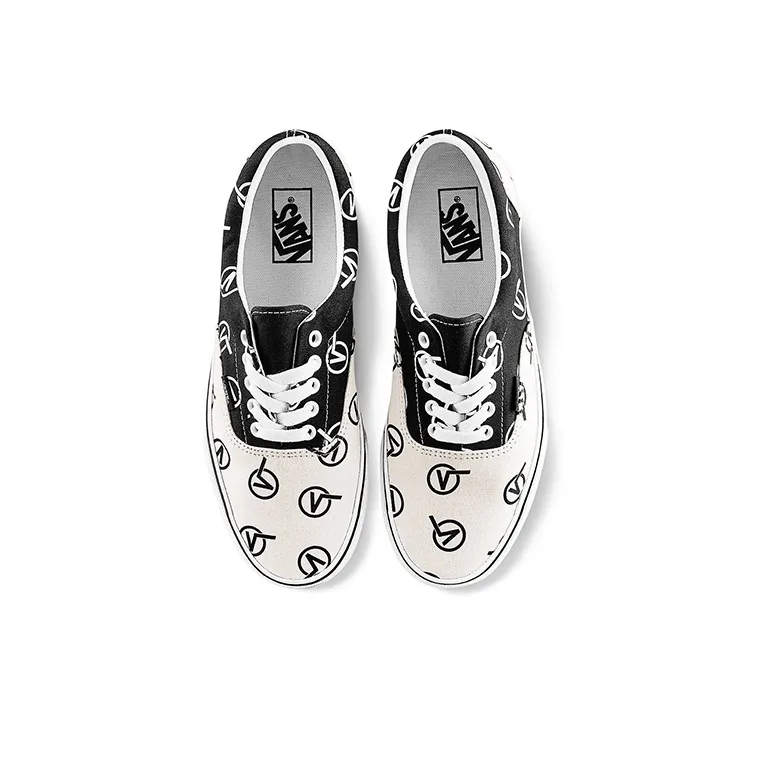 Vans Era Full Print Retro Casual Skate Shoes Unisex Black Beige 'Black White'-2