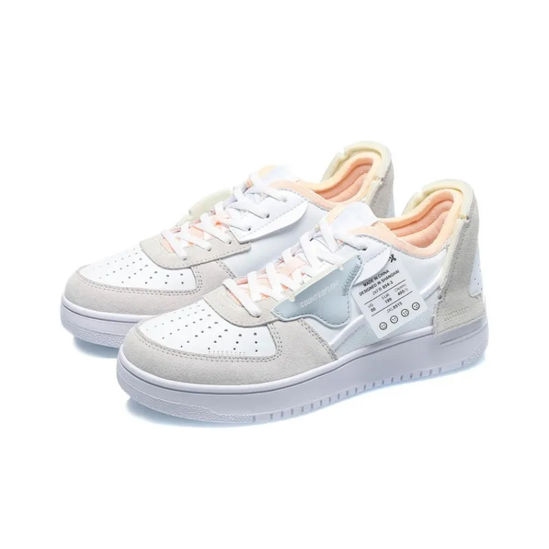 LiNing CF Disordered Anti Slip Wear Resistant Low Top Skateboard Shoes White Gray Pink-2