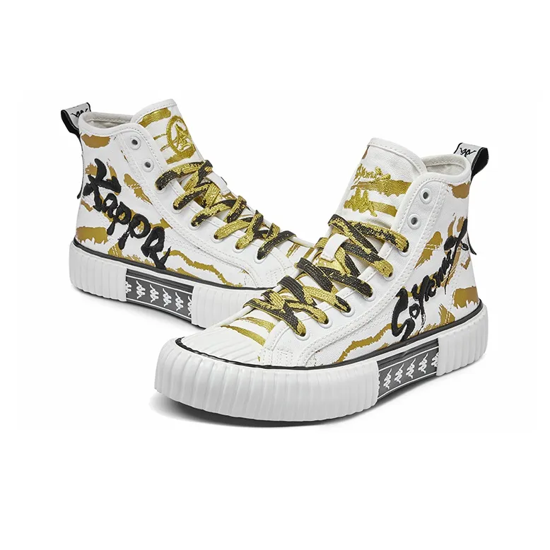Kappa High Top Skateboard Shoes Unisex White Gold-3