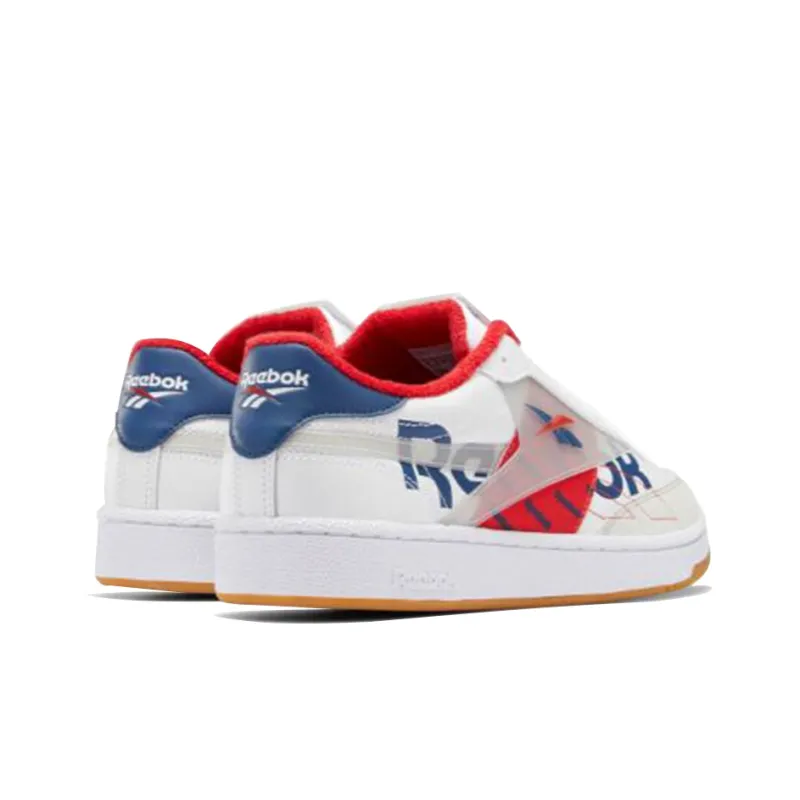Reebok Club C 85 Lightweight Cozy Low Top Casual Skate Shoes White Red Blue-3