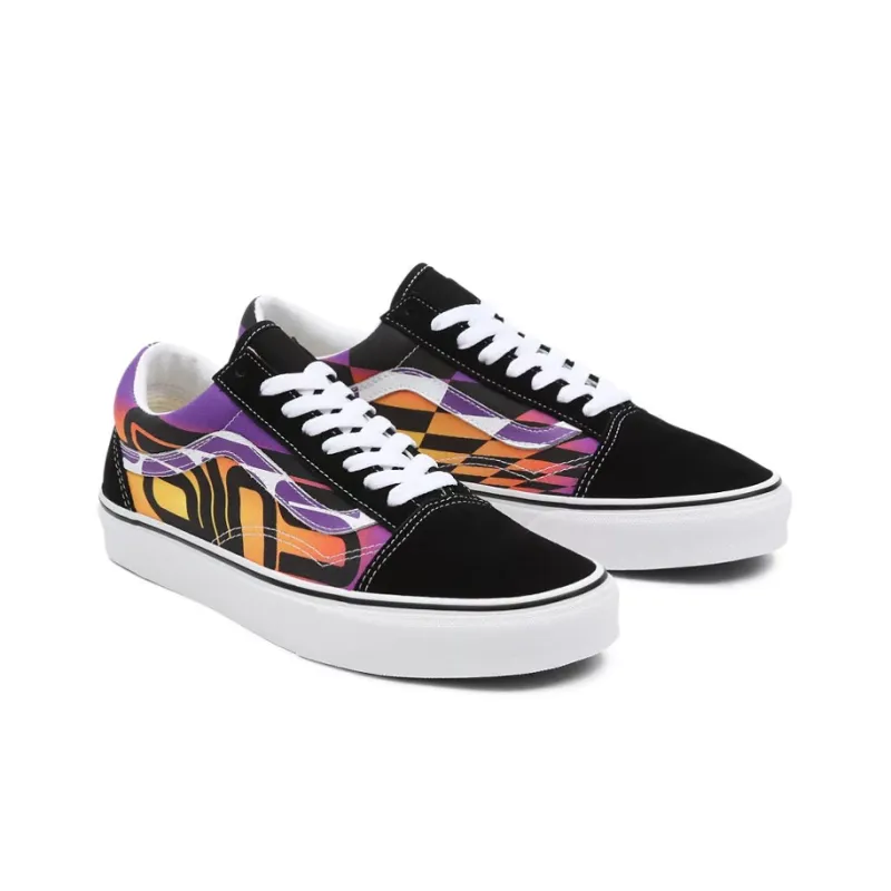 Vans Old Skool Collection Skateboard Shoes Women's Low Top Black/Purple/Yellow-2