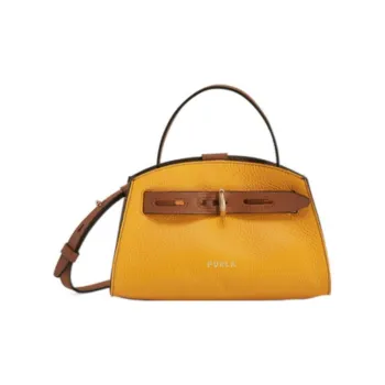 Furla Margherita Collection Grain Leather Dome Bag, Shoulder Bag, Crossbody Bag, Handbag Mini Women's Ginger Yellow