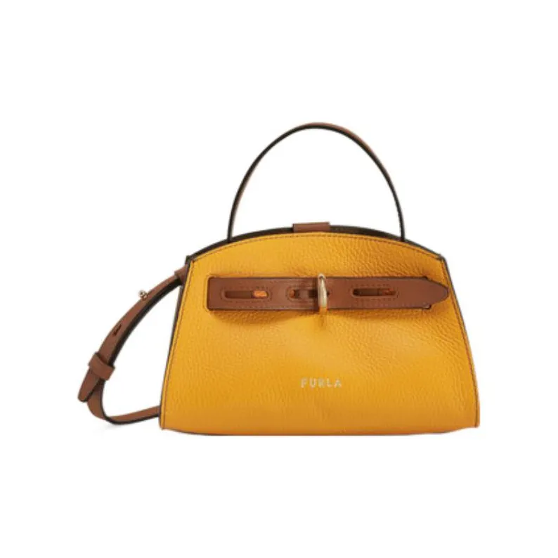 Furla Margherita Collection Grain Leather Dome Bag, Shoulder Bag, Crossbody Bag, Handbag Mini Women's Ginger Yellow-0