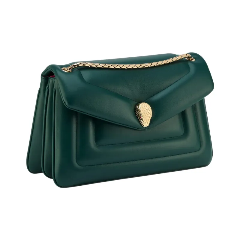BVLGARI Serpenti Reverse Calfskin Crossbody Bag Shoulder Bag Medium Size Women's Green-2