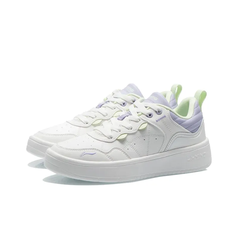 LiNing The Beginning Of The Line Anti Slip Wear Resistant Low Top Skateboard Shoes Women's White Purple-2