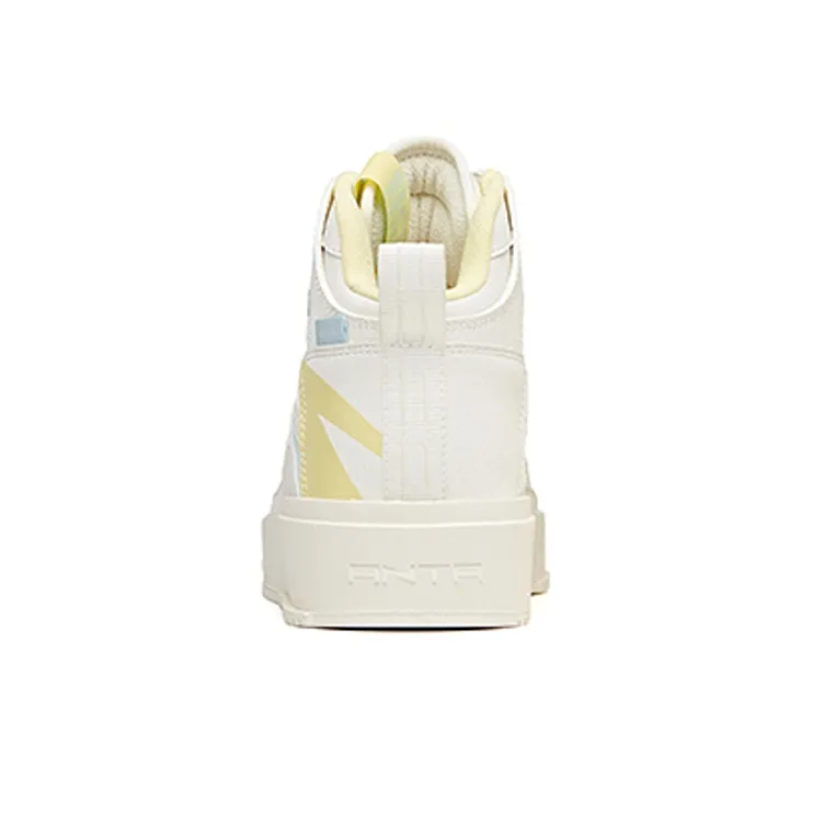 Anta Life Collection Anti-Slip And Wear-Resistant Coverage High-Top Skateboard Shoes Women's White Yellow Blue-3