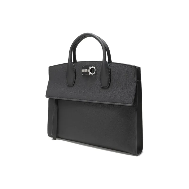 FERRAGAMO GANCINI Cow Leather Briefcase Laptop Bag Handbag Regular Men's Black-1