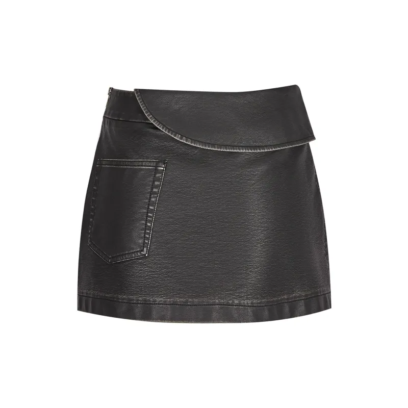 AZEPAM Leather Short Skirts Women's Black-1