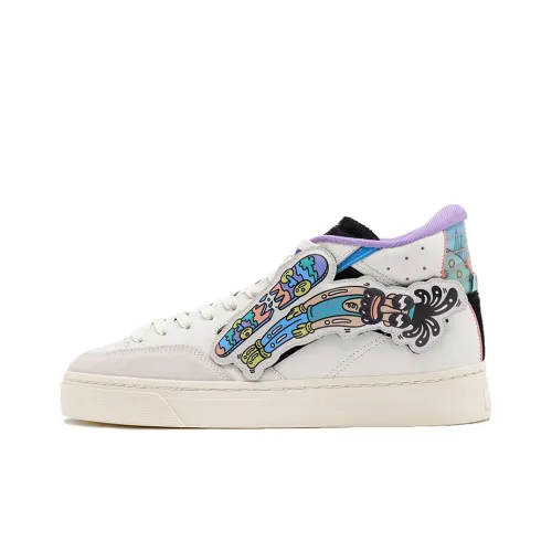 Steven Harrington X LiNing Wave Skateboard Shoes Women's High-Top Champagne White/Black