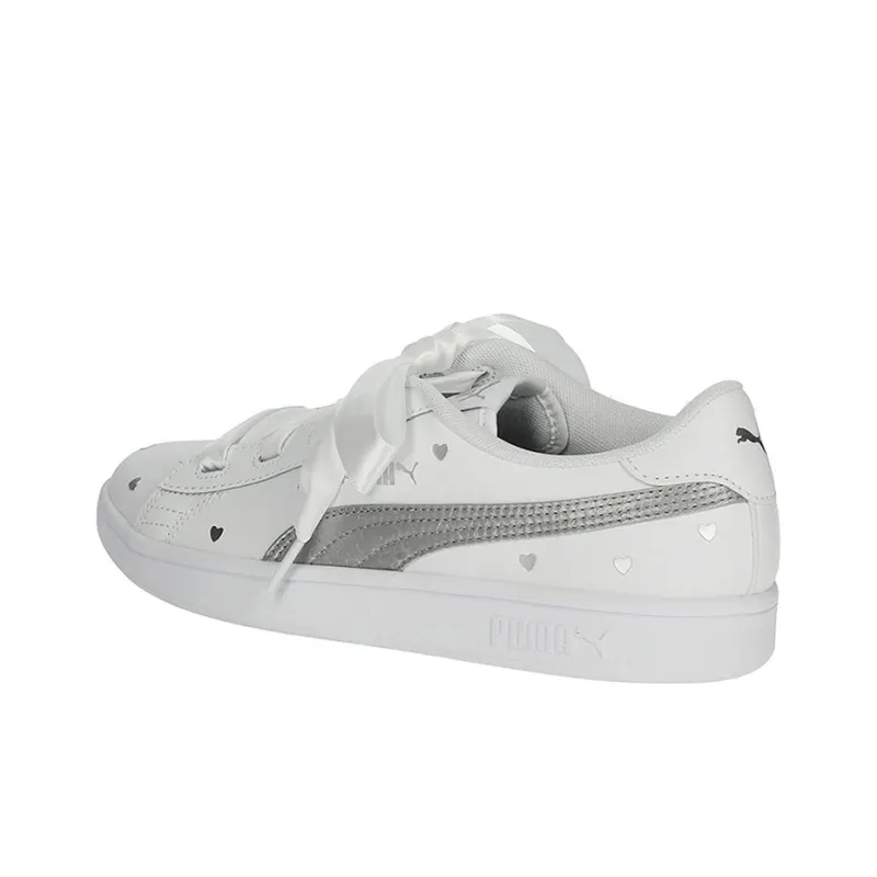 PUMA Smash V2 Ribbon Retro Low Tops Casual Skateboarding Shoes White Women's-3