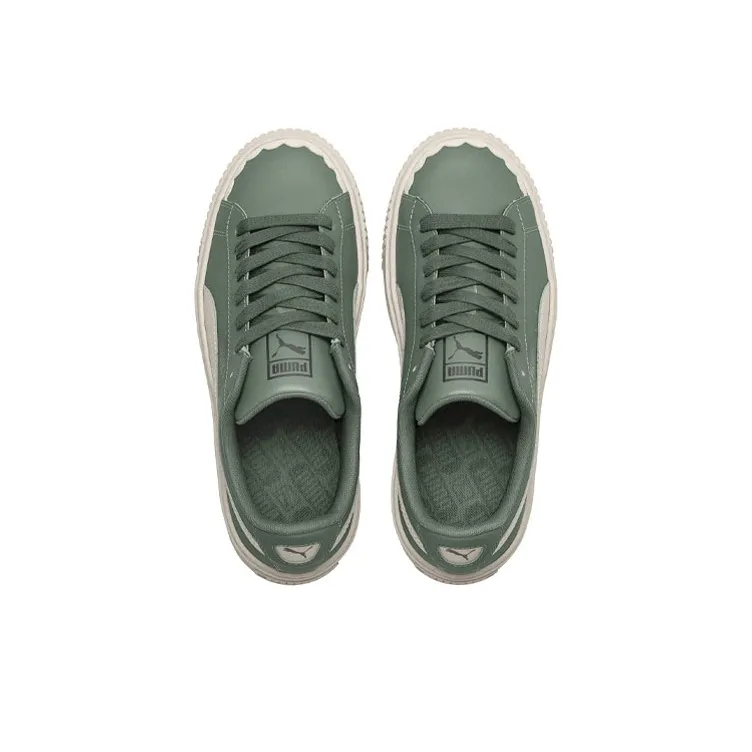 PUMA Basket Platform Scallop Sneakers Green/White Women's-2