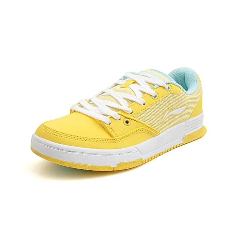 LiNing Wear-Resistant Low-Top Skateboard Shoes Women's Yellow White-2