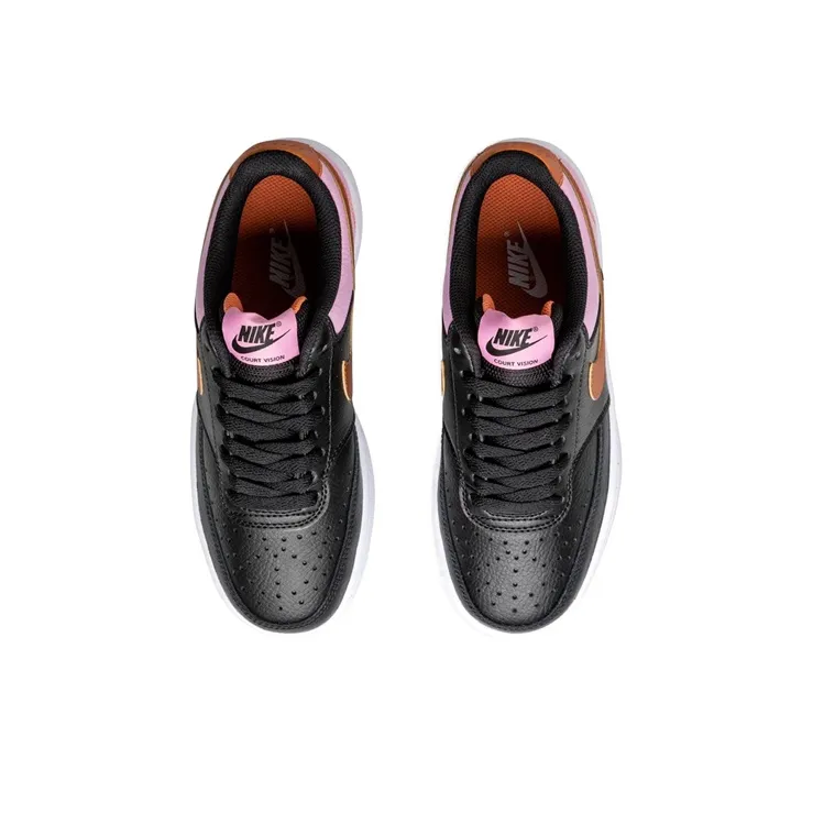 Nike Court Vision 1 Slip-Resistant Cushioning Wear-Resistant Low-Top Skateboard Shoes Women's Black Gold Pink-3