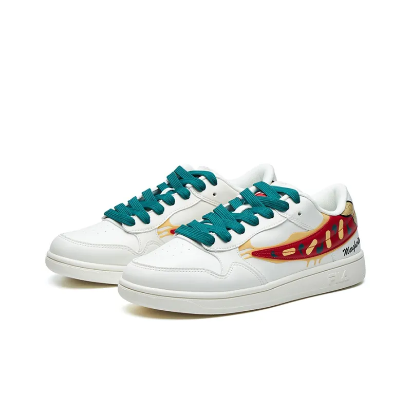 FILA FUSION Pizza Skateboard Shoes Women's Low-Top Snow/Green/Red-2