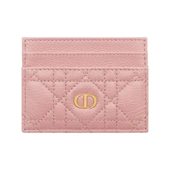 DIOR Caro Soft Cow Leather Card Clip Card Holder Women's Vintage Pink
