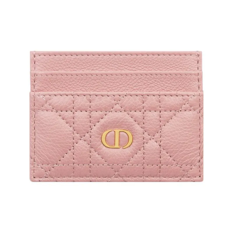 DIOR Caro Soft Cow Leather Card Clip Card Holder Women's Vintage Pink-0