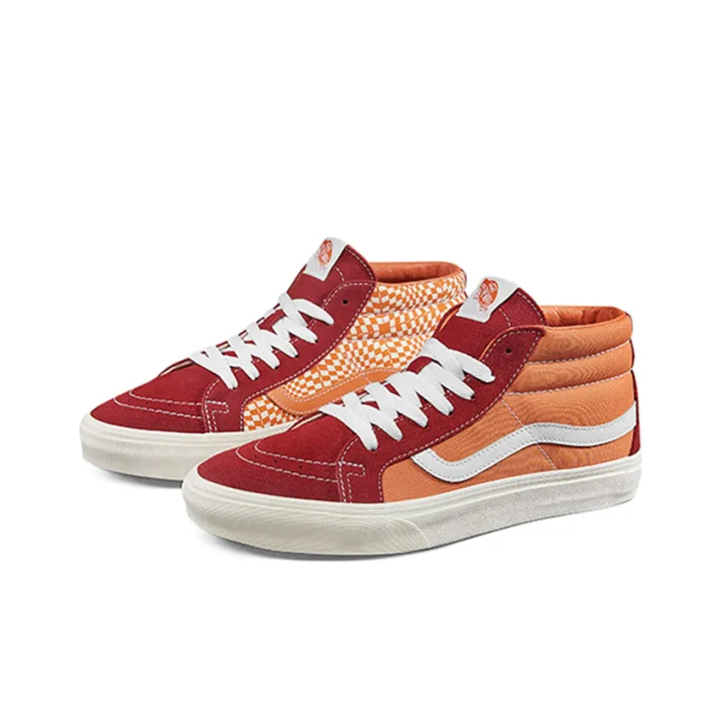 Vans Sk8 mid Retro Mid Top Casual Skate Shoes Unisex Red Orange Splicing 'Orange Red'-2