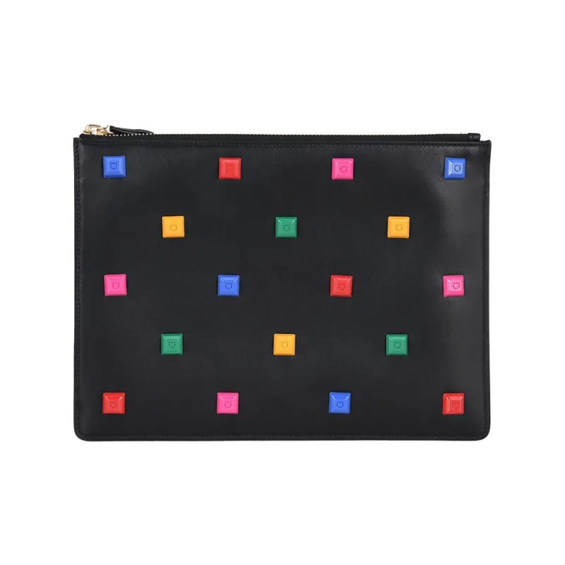 FERRAGAMO Cow Leather Makeup Bags Clutches Women's Black-0