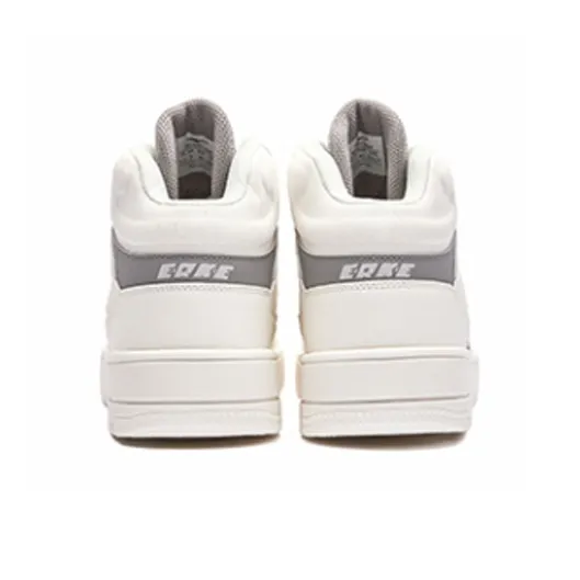 Erke Pact Slip Resistant Cushioning Wear Resistant High Top Skateboard Shoes Men's White Gray-3