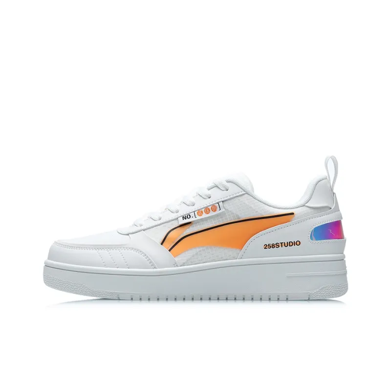 LiNing NO.258 Anti Slip Wear Resistant Low Top Skateboard Shoes Unisex White Orange-0