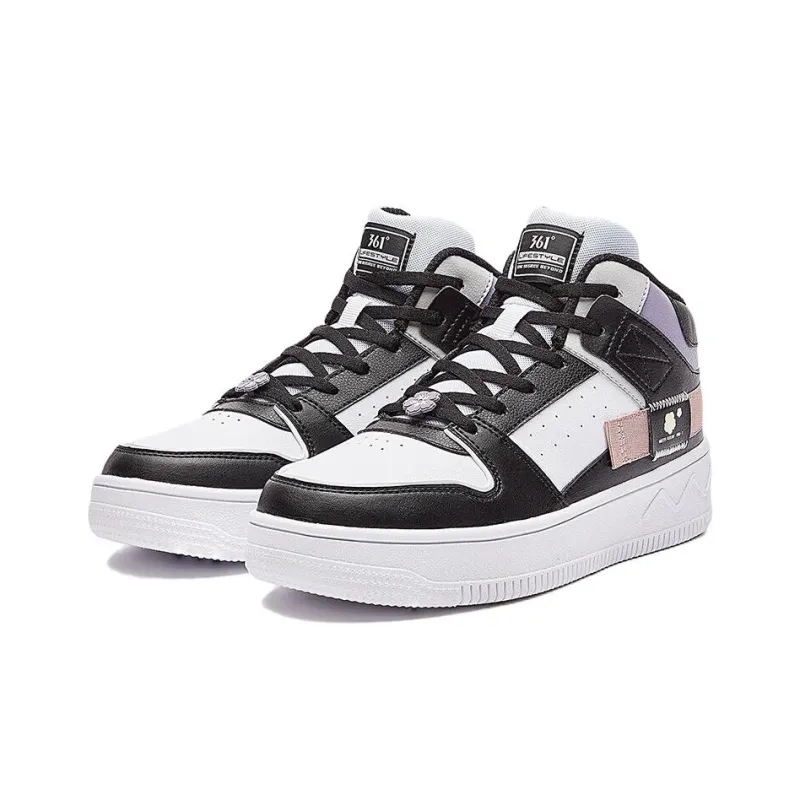 361° Slip Resistant Cushioning Abrasion Resistant Mid Top Skateboard Shoes Women's Black White-2