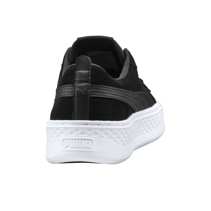 PUMA Smash Platform Suede Casual Board Shoes Black/White Women's-3
