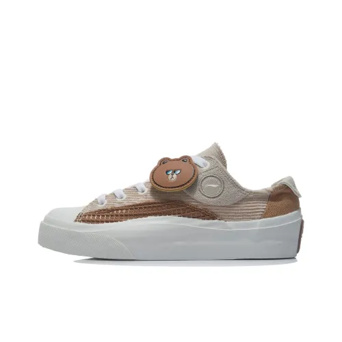 Line Friends X LINING Skateboard Shoes Women's Low-Top Ice Sand Brown/Oatmeal Gray