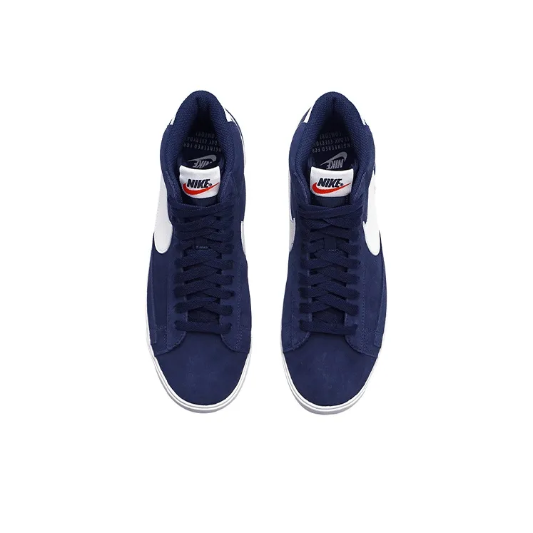 Nike Blazer Vintage Suede Non slip Lightweight Mid Top Skateboard Shoes Women's Navy Blue With White-3