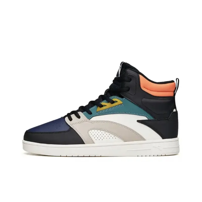 Anta Life Collection Slip Resistant, Abrasion Resistant, Lightweight High Top Skateboard Shoes Men's Black Blue White-0