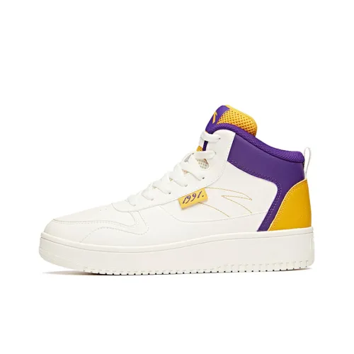 ANTA Skateboard Shoes Men High-Top Ivory White/Iridescent Purple/Ginger Yellow