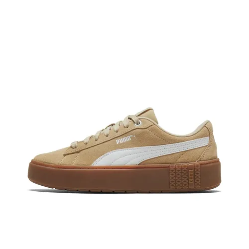 PUMA Smash Platform Skateboard Shoes Women's Low-Top Khaki/White