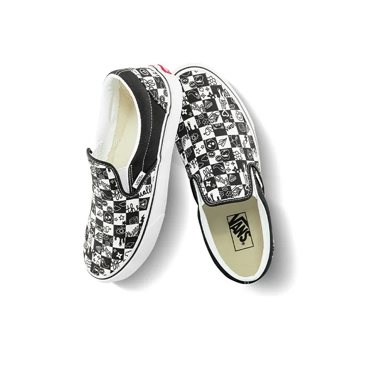 Vans Classic Doodle Checkered Slip on 'Black White'-3