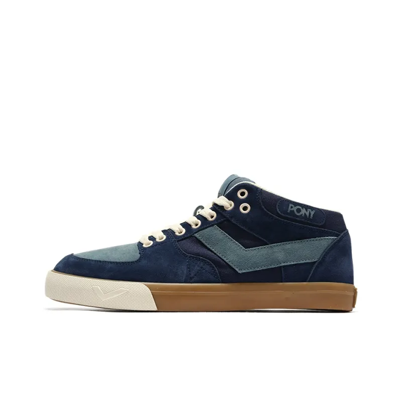 Pony Skateboard Shoes Men Mid Top Navy Blue-0