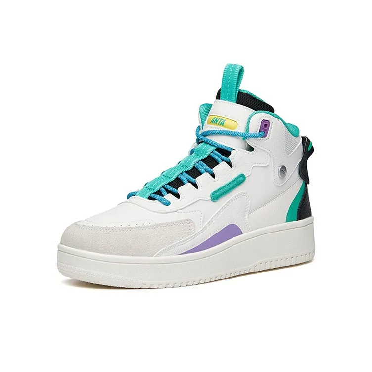 Anta Thermal, Slip Resistant, And Abrasion Resistant Coverage Mid Top Skateboard Shoes Men's White Black Green-1