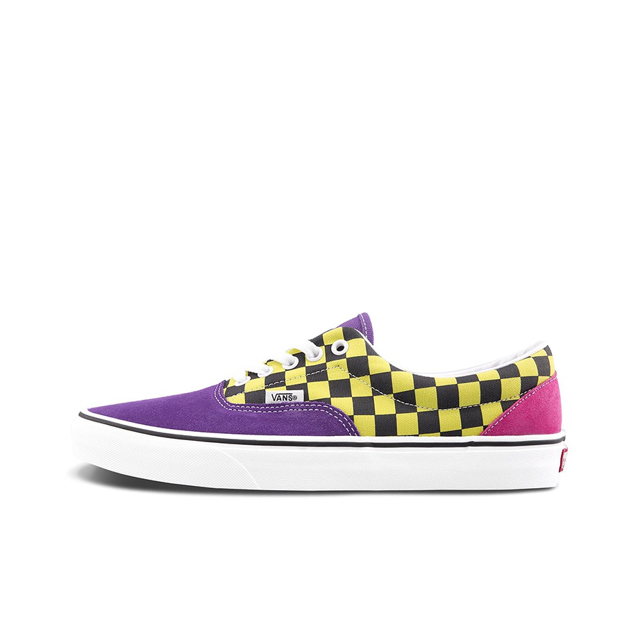 Black and fashion yellow vans checkered