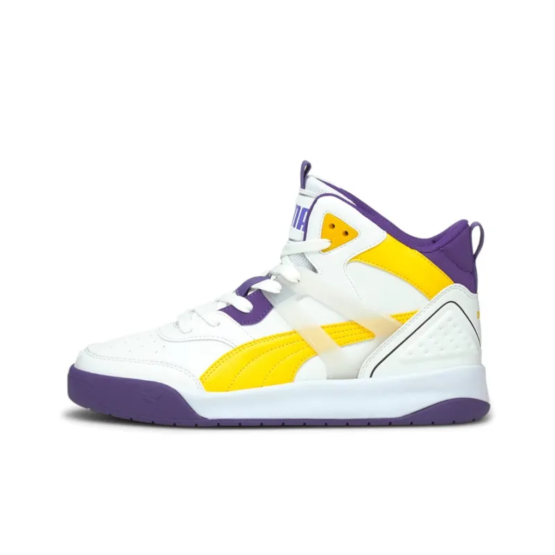 PUMA Backcourt Mid Anti-Slip Wear-Resistant Mid-Top Skateboard Shoes Men's White Purple Yellow-0