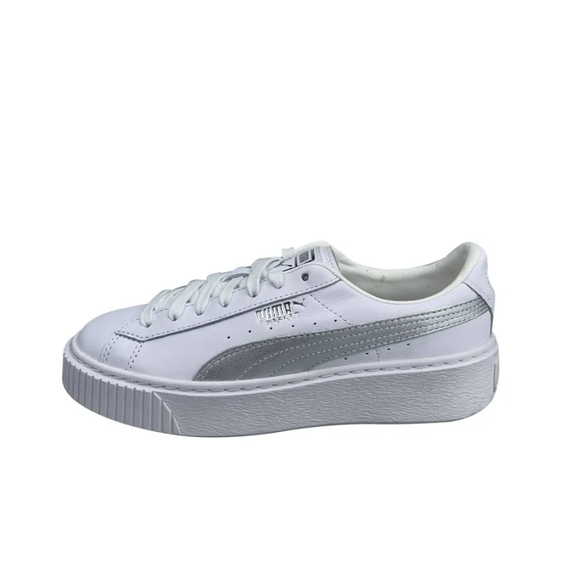 PUMA Basket Skate Shoes 'White Silver' Women's-0