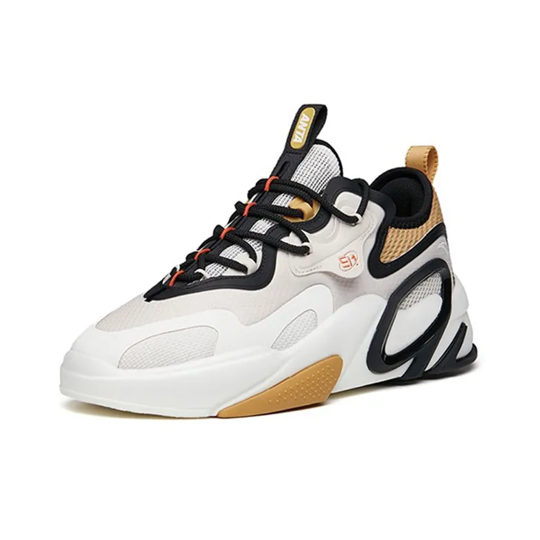 ANTA AT91 Skateboard Shoes Men Low Top Mud Gray/Ivory White/Black/Camel Yellow-2