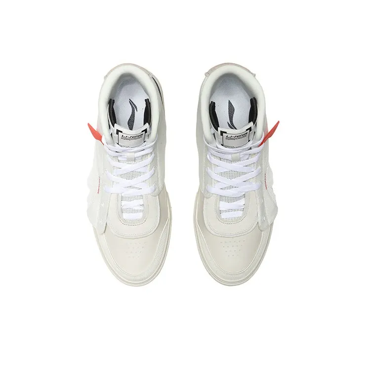 LiNing Abrasion Resistant Balance Breathable High Top Skateboard Shoes Men's White-3