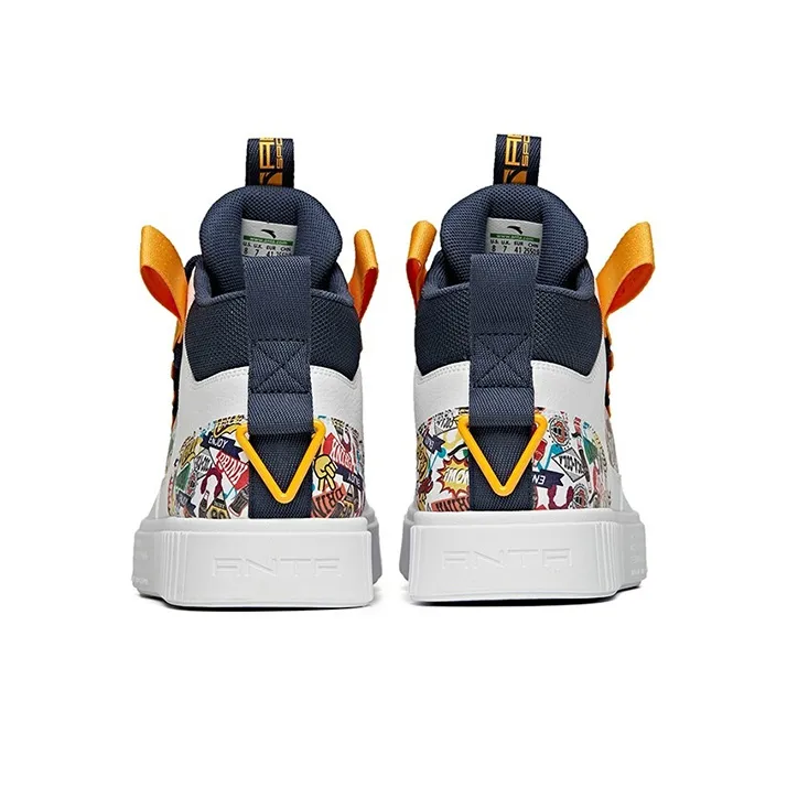 Anta Coverage Warm Slip-Resistant High-Top Skateboard Shoes White Blue-3