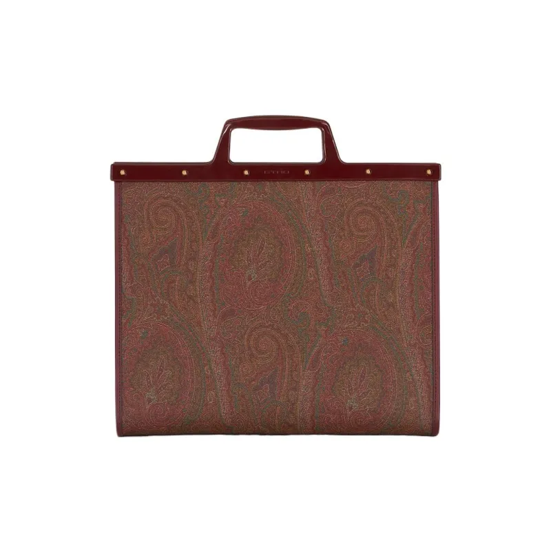 ETRO Jacquard Fabric Tote Bag Shopping Bag Shoulder Bag Crossbody Bag Handbag Medium Size Women's Burgundy-2
