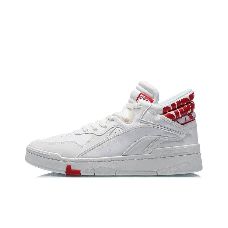 LiNing Wave Superwave Mid Mid Top Skateboard Shoes Men's White Red-0