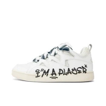 Kappa Puffy Shoes Lightweight Wear Resistant Coverage Slip Resistant Low Top Skateboard Shoes Unisex White