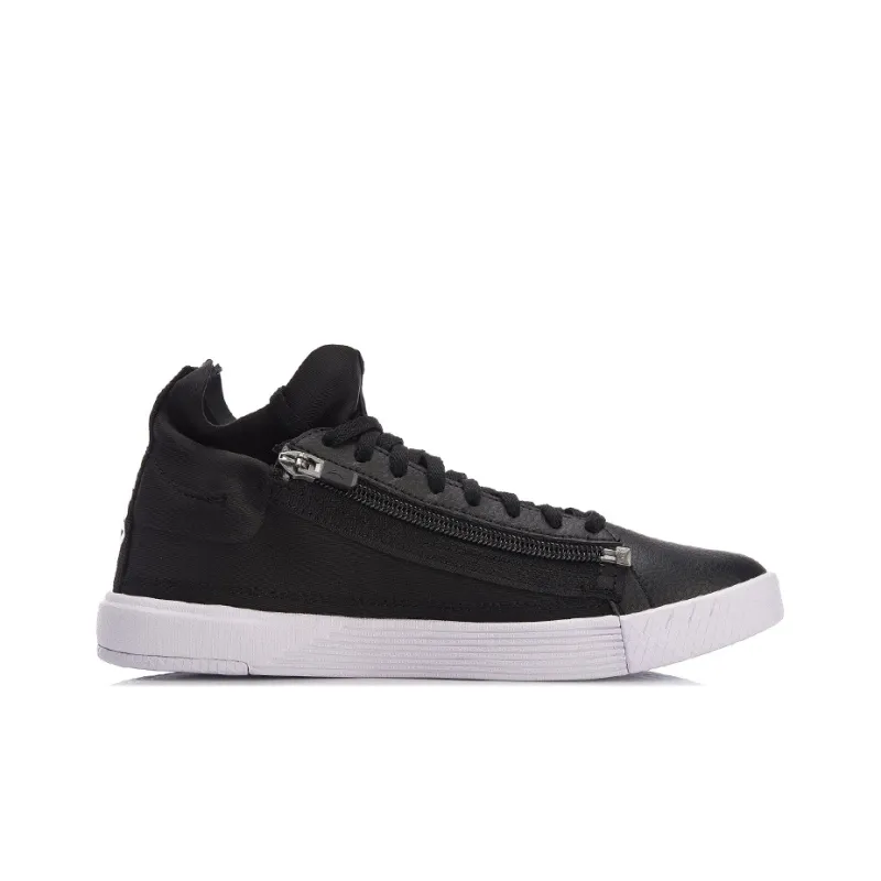 LiNing Chillout Zip Lightweight Mid Top Skateboard Shoes Women's Black White-1
